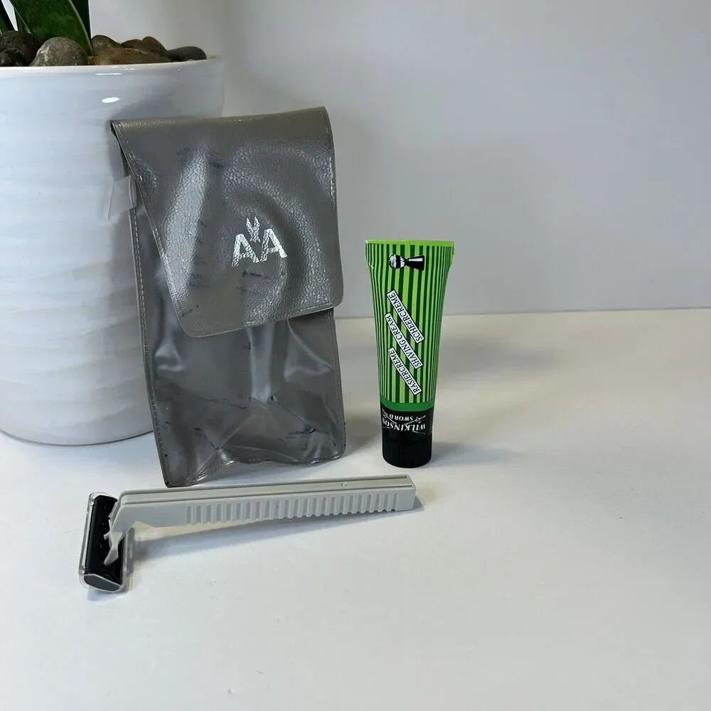 NEW Vintage American Airlines Travel Razor Wilkinson Sword Shaving Cream & Pouch